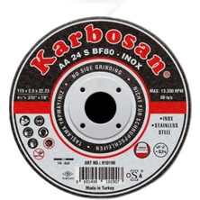 Karbosan Paslanmaz Çelik (Inox) Kesme Diski TIP:T41 Düz Ebat (MM):180 x 1.9 x 22.23 ARTIKEL:910420 Evsaf:aa 36 R BF80 Çevresel Hız (M/s):80 1 Adet