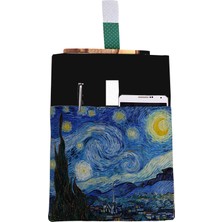 Hrs Starry Night Desenli Yıkanabilir Cepli Kitap Kılıfı 20 x 25 cm Çok Amaçlı Çanta Book Cover