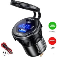 Autoline 12-24VOLT Araç/tekne/motosiklet Için (Quick)Hızlı Şarj Voltmetre Usb/type C Portlu