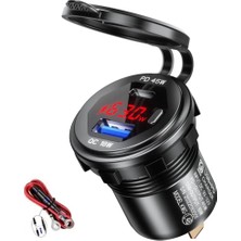 Autoline 12-24VOLT Araç/tekne/motosiklet Için (Quick)Hızlı Şarj Voltmetre Usb/type C Portlu