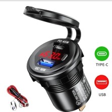 Autoline 12-24VOLT Araç/tekne/motosiklet Için (Quick)Hızlı Şarj Voltmetre Usb/type C Portlu