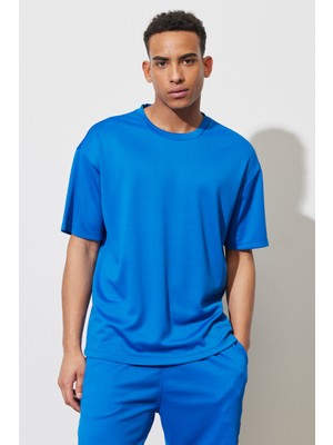 Altınyıldız Classics Erkek Saks Mavi Loose Fit Bisiklet Yaka Yumuşak Dokulu Spor Tişört