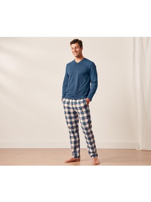 Tchibo Flanel Pijama Takımı, Lacivert Kareli