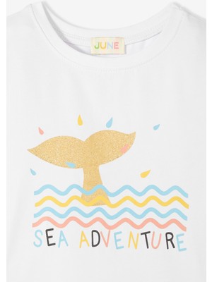 June Kız Çocuk Glitter Baskılı T-Shırt