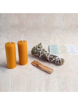 MIEBOX Arınma ve Enerji Seti %100 Doğal (Palo Santo Tütsü + Balmumu Mum + Adaçayı Tütsüsü)