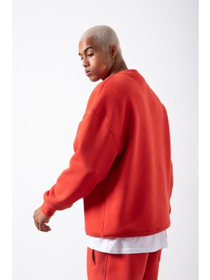 Machinist Oversize Bisiklet Yaka Basic Sweatshirt Ice Red