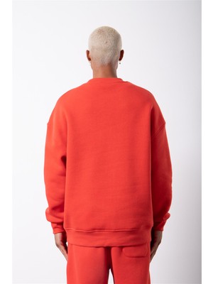 Machinist Oversize Bisiklet Yaka Basic Sweatshirt Ice Red