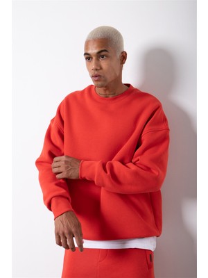 Machinist Oversize Bisiklet Yaka Basic Sweatshirt Ice Red