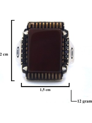 Ferizz Kırmızı Taşlı Işlemeli 925 Ayar Erkek Gümüş Yüzük GEY-133