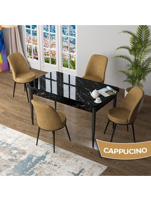 Canisa Concept Zen Serisi Açılabilir Siyah Mermer Desen Mdf 80X132 Mutfak Masası Takımı 4 Adet Sandalye