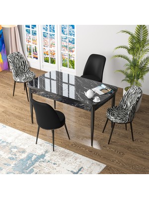 Canisa Concept Zen Serisi Açılabilir Siyah Mermer Desen Mdf 80X132 Mutfak Masası Takımı 4 Adet Sandalye