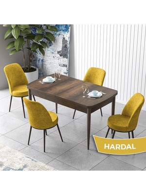 Canisa Concept Zen Serisi Açılabilir  Barok Ahşap Desen Mdf 80X132 Mutfak Masası Takımı 4 Adet Sandalye
