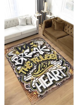 Homshtag Kuralları Kırarız Kalpleri Değil Dokuma Tabanlı Yıkanabilir Dekoratif Graffiti Halısı