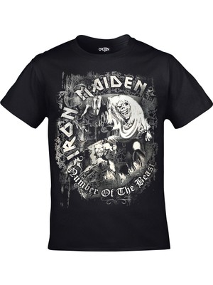 Orijin Tekstil Iron Maiden Number Of The Beast Ön Arka Baskılı Unisex Siyah Tshirt