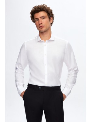Twn Slim Fit Beyaz Armürlü Gömlek 0EF02HD10288M