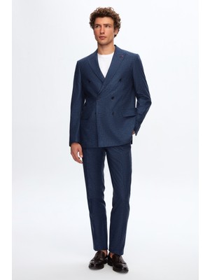 D'S Damat Slim Fit Lacivert Armürlü Takım Elbise 0HF05YS04588M