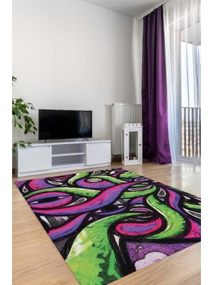 Homshtag Soyut Graffiti Dokuma Tabanlı Yıkanabilir Dekoratif Graffiti Halısı
