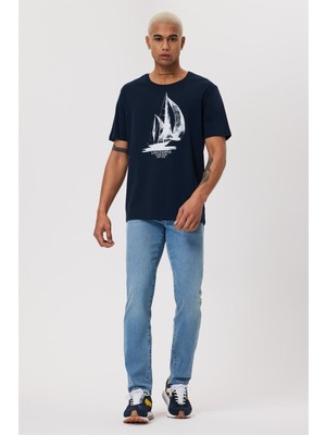 Lee Cooper Gawain Erkek %100 Pamuk O Yaka T-Shirt Lacivert