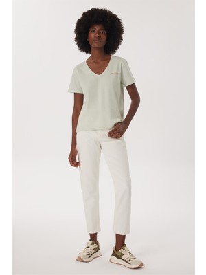 Lee Cooper Lola Kadın %100 Pamuk V Yaka T-Shirt Mint