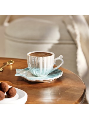 Emsan Istiridye 2 Kişilik Porselen Kahve Fincanı Takımı Mavi 90 Ml