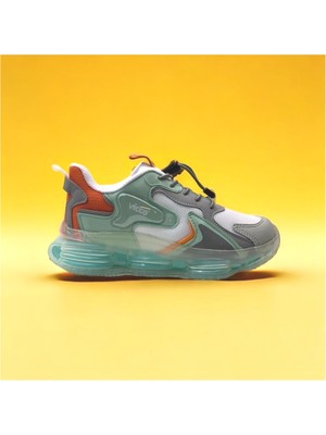 Vicco Mask Şefaf Havalı Taban Lastik Bağcıklı Ortapedik Uniseks Çocuk Spor Ayakkabı Beyaz Gri