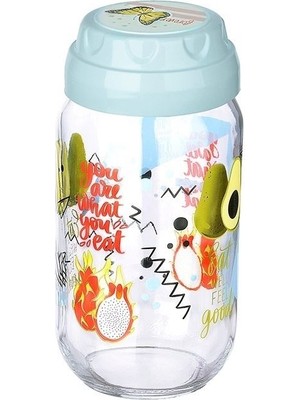 Angel Of Life Vintage  Dekoratif  Desenli Cam Kavanoz 1000 ml - 33,8 Oz - Avokado