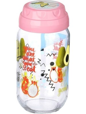 Angel Of Life Vintage  Dekoratif  Desenli Cam Kavanoz 1000 ml - 33,8 Oz - Avokado