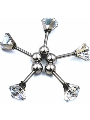 Renkli Taşlı Çelik 5 Adet Kaş Tragus Piercing