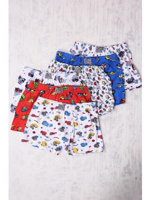 Gümüş Erkek Çocuk Karışık Desenli Boxer 6'lı Paket %100 Pamuklu Nefes Alabilir Kumaş