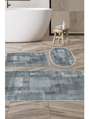 Dekoreko Kaymaz Taban Djt 3'lü Banyo Paspas Takımı Trend Karışık Iskandinav F5132 Mavi