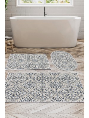 Dekoreko Kaymaz Taban Djt 3'lü Banyo Paspas Takımı Trend Karışık Modern 1906M Krem