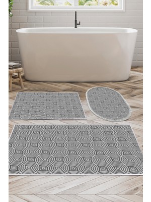 Dekoreko Kaymaz Taban Djt 3'lü Banyo Paspas Takımı Trend Karışık Modern 605M Gri