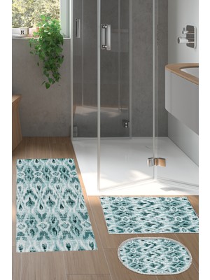 Dekoreko Kaymaz Taban Djt 3'lü Banyo Paspas Takımı Trend Karışık Iskandinav F5136 Turkuaz