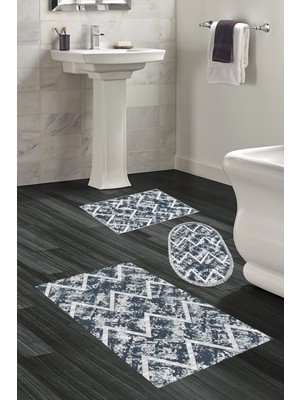 Dekoreko Kaymaz Taban Djt 3'lü Banyo Paspas Takımı Yıldız Deri Karışık Iskandinav F5128 Mavi