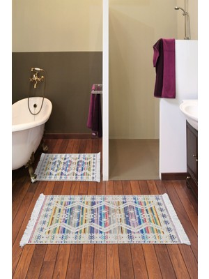 Dekoreko Kaymaz Taban Djt 2'li Banyo Paspas Takımı Star Pamuk Saçaklı Iskandinav F5014 Renkli