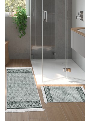 Dekoreko Kaymaz Taban Djt 2'li Banyo Paspas Takımı Star Pamuk Saçaklı Iskandinav F5081 Turkuaz