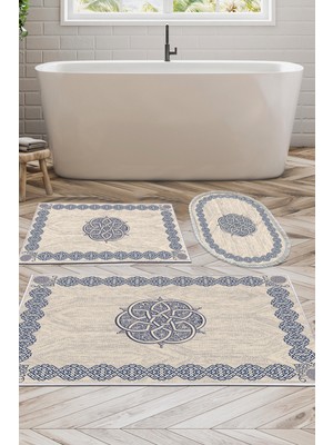 Dekoreko Kaymaz Taban Djt 3'lü Banyo Paspas Takımı Trend Karışık Modern 1319 Mavi