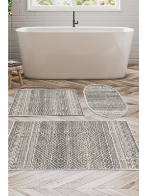 Dekoreko Kaymaz Taban Djt 3'lü Banyo Paspas Takımı Yıldız Deri Karışık Iskandinav F5087 Gri