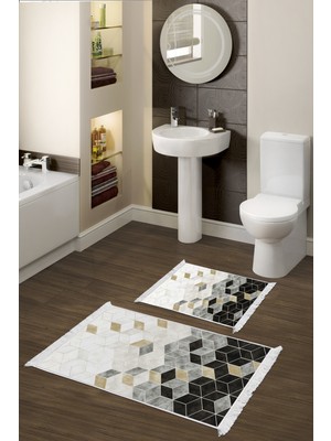 Dekoreko Kaymaz Taban Djt 2'li Banyo Paspas Takımı Star Pamuk Saçaklı Iskandinav 2146M Krem