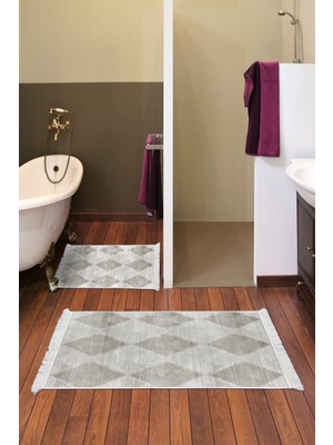 Dekoreko Kaymaz Taban Djt 2'li Banyo Paspas Takımı Star Pamuk Saçaklı Iskandinav F5131 Bej