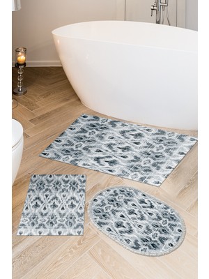 Dekoreko Kaymaz Taban Djt 3'lü Banyo Paspas Takımı Trend Karışık Iskandinav F5136 Mavi