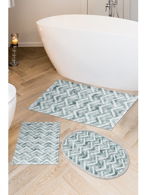 Dekoreko Kaymaz Taban Djt 3'lü Banyo Paspas Takımı Yıldız Deri Karışık Iskandinav F5124 Yeşil