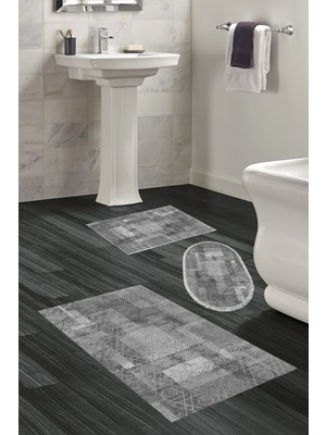 Dekoreko Kaymaz Taban Djt 3'lü Banyo Paspas Takımı Yıldız Deri Karışık Iskandinav F5132 Gri