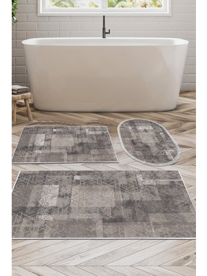 Dekoreko Kaymaz Taban Djt 3'lü Banyo Paspas Takımı Yıldız Deri Karışık Iskandinav F5132 Kahve