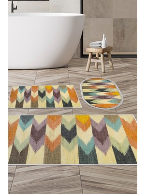 Dekoreko Kaymaz Taban Djt 3'lü Banyo Paspas Takımı Trend Karışık Modern 629M Renkli