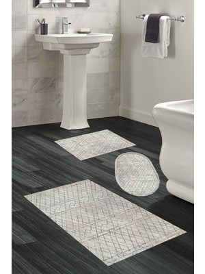 Dekoreko Kaymaz Taban Djt 3'lü Banyo Paspas Takımı Yıldız Deri Karışık Iskandinav F5079 Bej