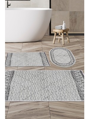 Dekoreko Kaymaz Taban Djt 3'lü Banyo Paspas Takımı Yıldız Deri Karışık Iskandinav F5081 Gri