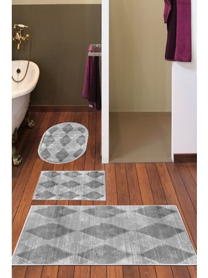 Dekoreko Kaymaz Taban Djt 3'lü Banyo Paspas Takımı Yıldız Deri Karışık Iskandinav F5131 Gri