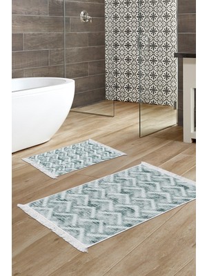 Dekoreko Kaymaz Taban Djt 2'li Banyo Paspas Takımı Yıldız Deri Saçaklı Iskandinav F5124 Yeşil