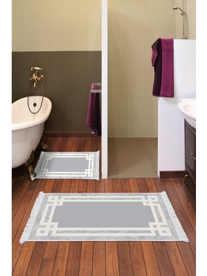 Dekoreko Kaymaz Taban Djt 2'li Banyo Paspas Takımı Trend Saçaklı Modern 657M Gri